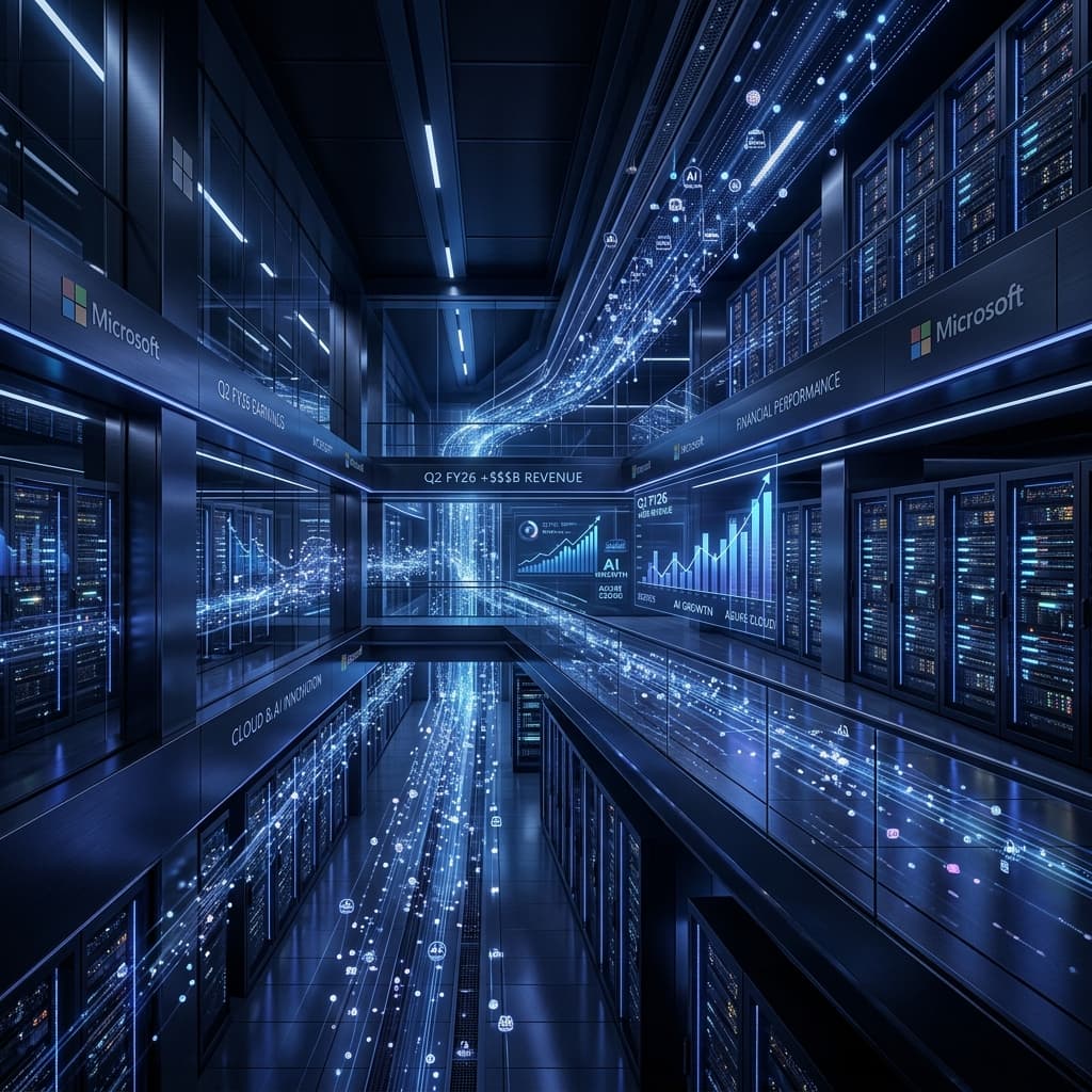 Futuristic data center representing Microsoft AI infrastructure